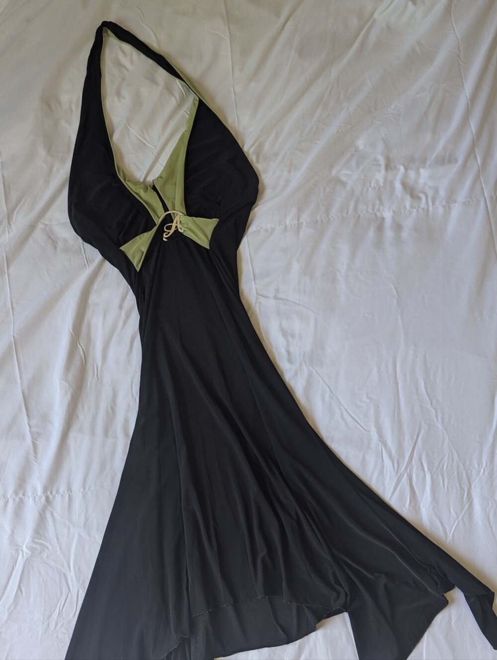 TSH Black Halter Maxi Dress with Olive Accents